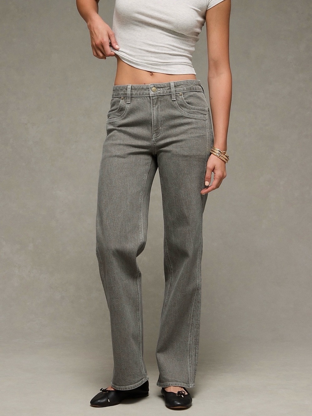 American Eagle Stovepipe Jeans 4 Short Gray /Green High Rise Wide Leg